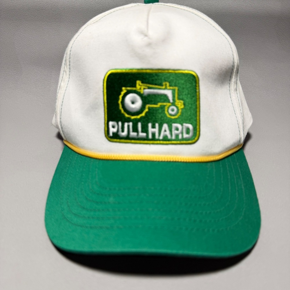 Pull Hard Trucker Hat Mens OSFA Green White Tractor Patch Snapback Cap